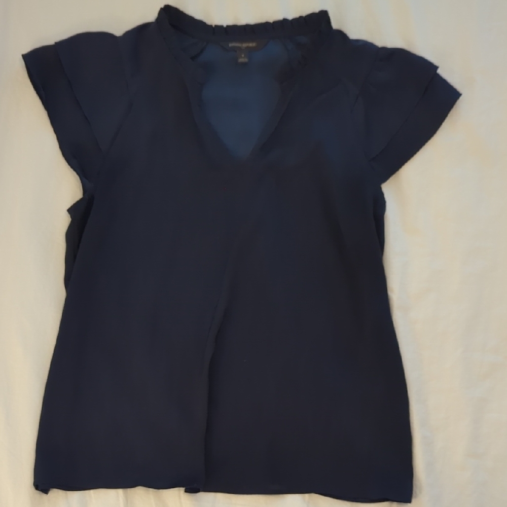 Navy Flutter Sleeve Blouse